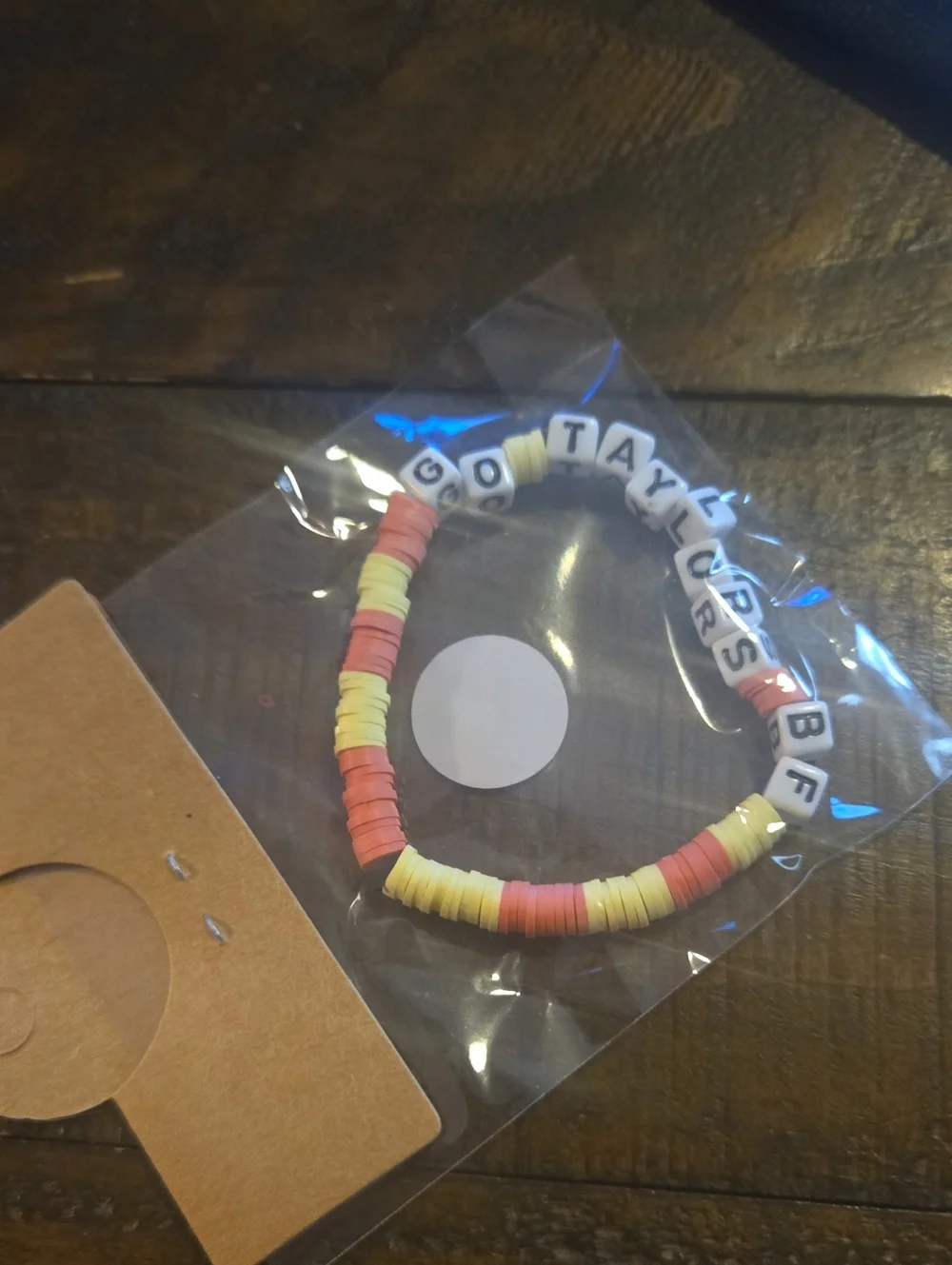 Kids Bead Bracelet in Coral and Yellow